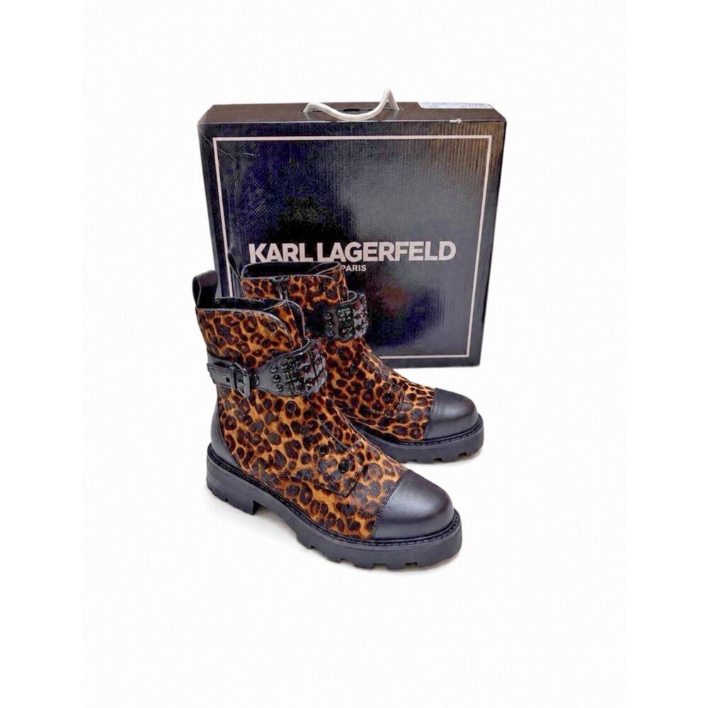 Karl Lagerfeld Paris Women's Maeva Buckled Combat Bootie Size 7.5M NIB Cap Toe